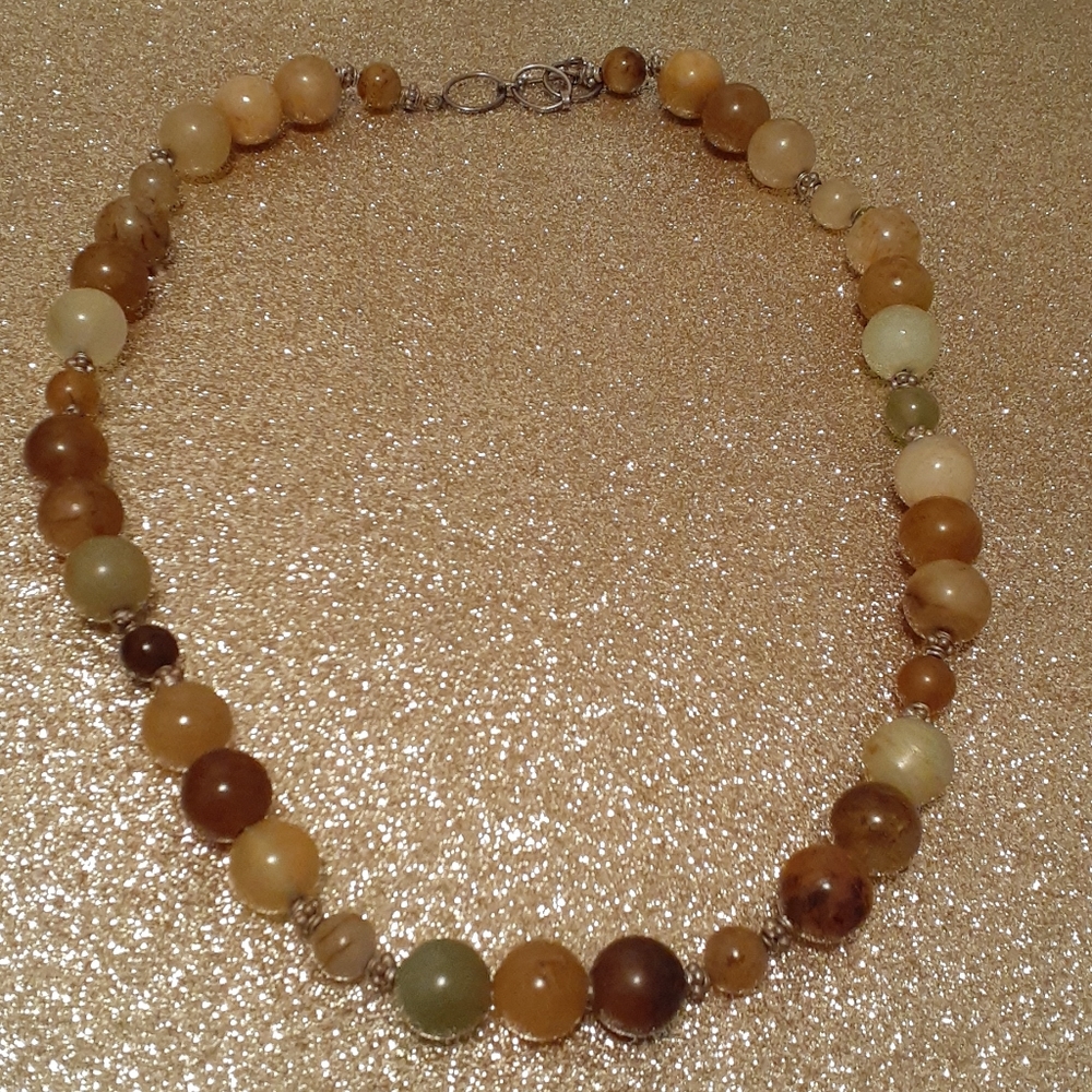 Polished Gemstone Bead/ Sterling Silver  Necklace